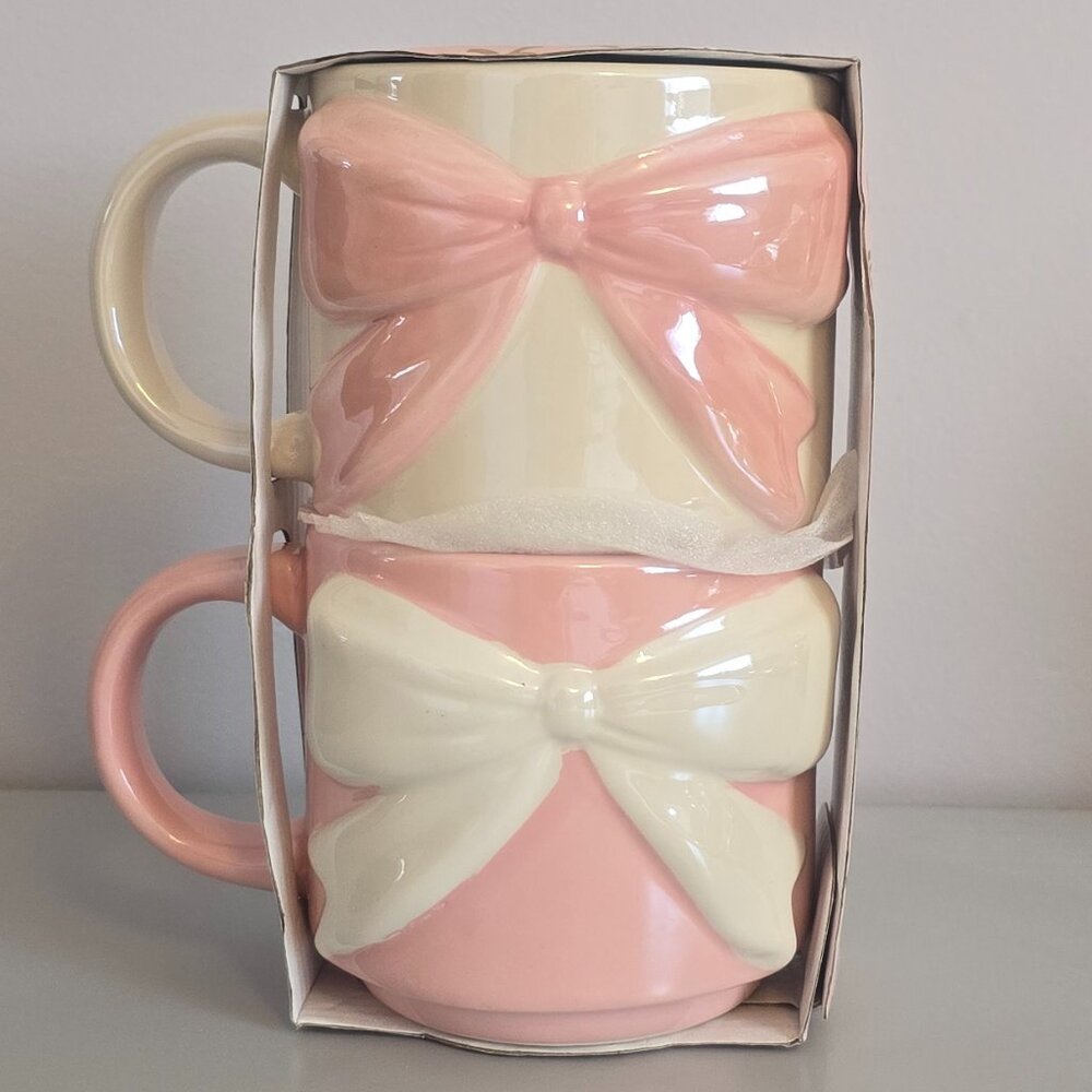 NWT Coquette Pink Bow Mugs